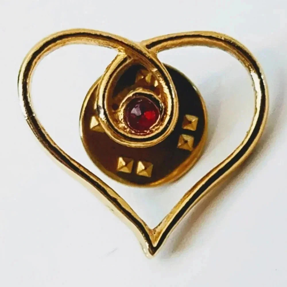 Open Heart Rhinestone Center Brooch Lapel Hat Pin
